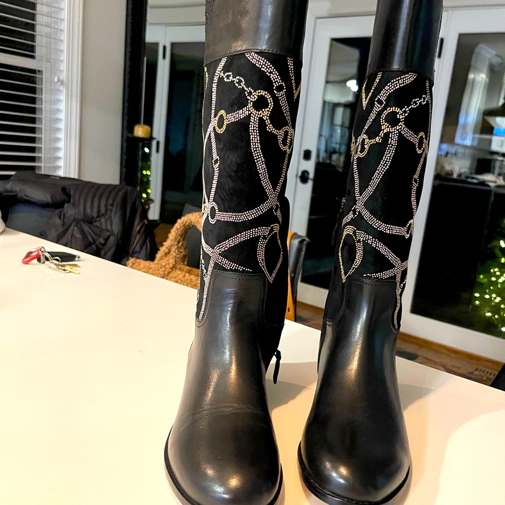 New Justine Ralph Lauren boots. Beautiful gold and silver stud design.